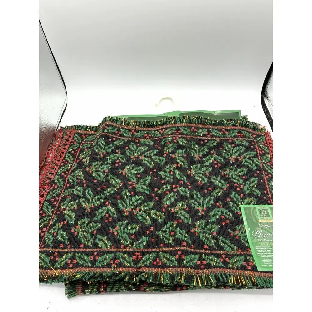 Windham Weavers Christmas Jacquard Table Runner 54” + 2 Placemats NOS